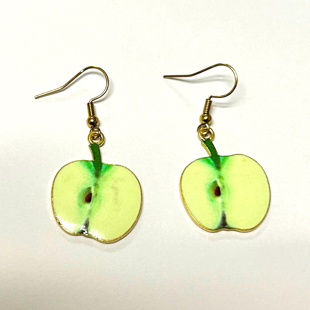 Handmade Enamel Apple Earrings - 1” Drop - New
